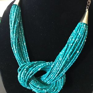 Teal beaded knot necklace
